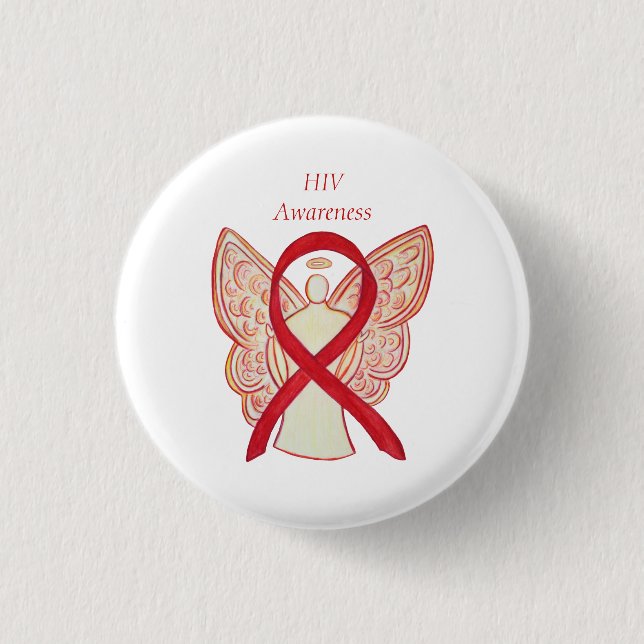 HIV Awareness Ribbon Angel Custom Art Button (Vorderseite)