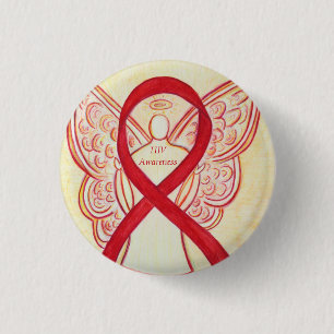 HIV Awareness Ribbon Angel Custom Art Button