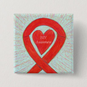 HIV-Bewusstsein Herz Ribbon Custom Art Button