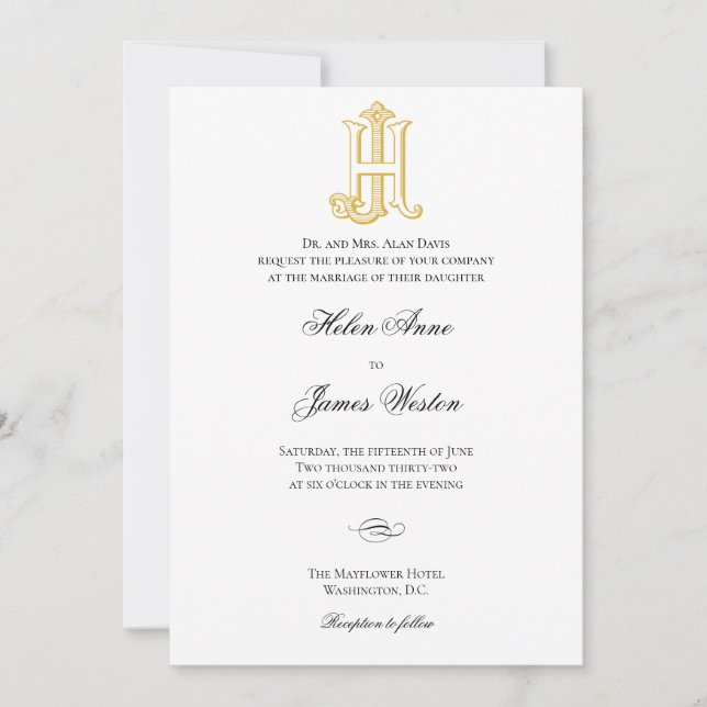 HJ-Monogramm- oder JH-Monogramm-Hochzeitseinladung Einladung (Vorderseite)