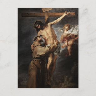 Hl. Franz von Assisi umarmt Christus von Murillo Postkarte