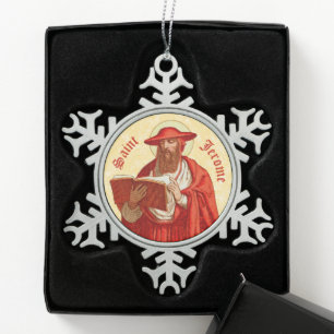 Hl. Hieronymus als Kardinal mit Buch (P 004) Schneeflocken Zinn-Ornament