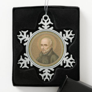Hl. Ignatius von Loyola (BK 050) Schneeflocken Zinn-Ornament