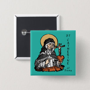 Hl. Katharina von Siena mit Kreuz auf dem Herzen Button