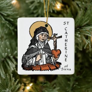 Hl. Katharina von Siena mit Kreuz auf dem Herzen Keramikornament