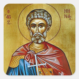 Hl. Menas von Ägypten orthodoxe christliche Ikone Quadratischer Aufkleber