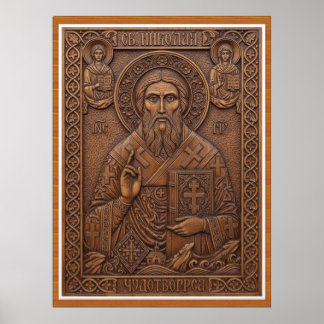 Hl. Nikolaus, neue orthodoxe Holzbuchstaben der Ju Poster