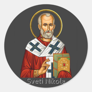 Hl. Nikolaus orthodox serbisches Buchstaben-Ikon  Runder Aufkleber