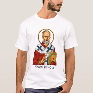 Hl. Nikolaus orthodox serbisches Buchstaben-Ikon T-Shirt