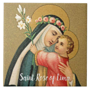 Hl. Rosa von Lima und das Jesuskind (M 023) Fliese
