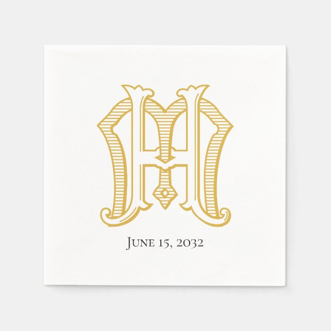 HM Monogram oder MH Monogram Napkins Serviette (Vorderseite)