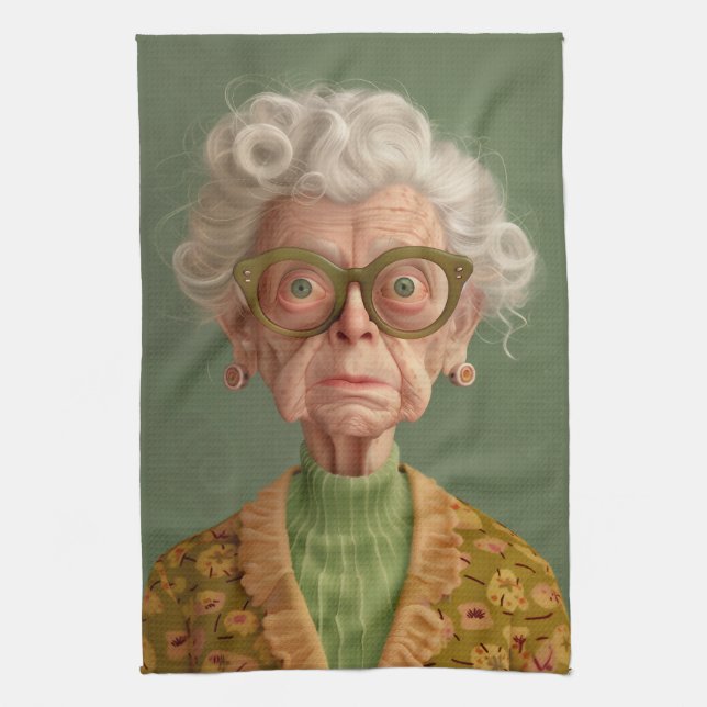 Hm? Oma Portrait Geschirrtuch (Vertikal)
