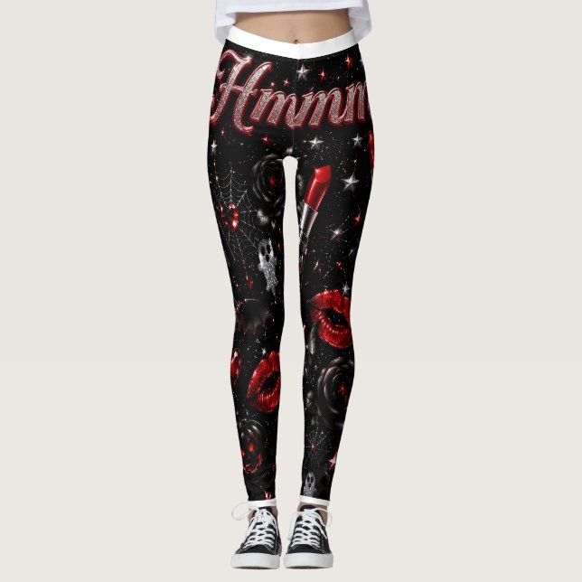 Hmmm Red Lipstick Gothic Glam Halloween Leggings (Vorderseite)