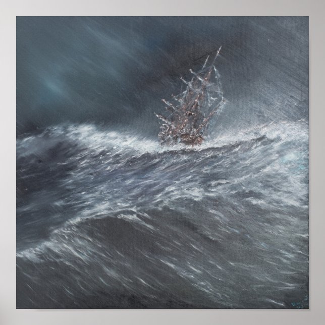 HMS-Beagle im Sturm vor Kap Horn Poster (Vorne)