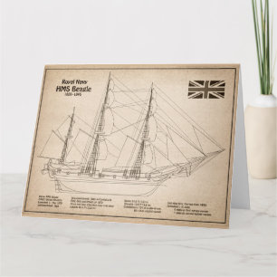 HMS Beagle Tall Ship Blueprint SD Dankeskarte