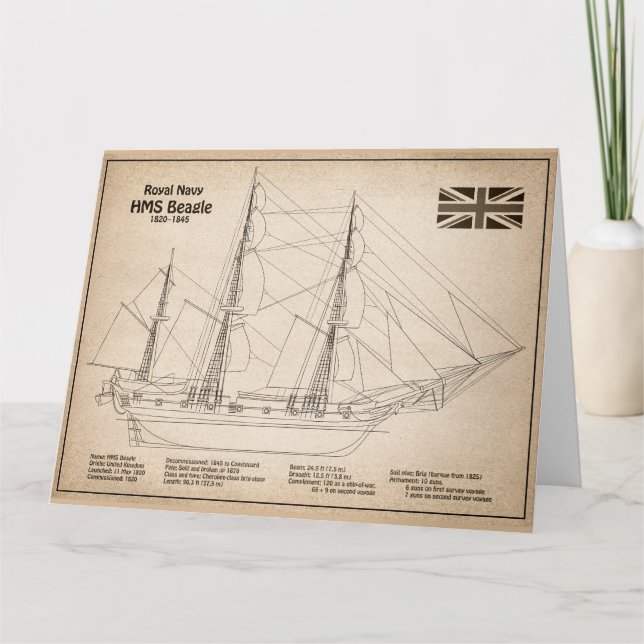 HMS Beagle Tall Ship Blueprint SD Dankeskarte (Vorderseite)