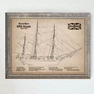 HMS Beagle Tall Ship Blueprint SD Poster