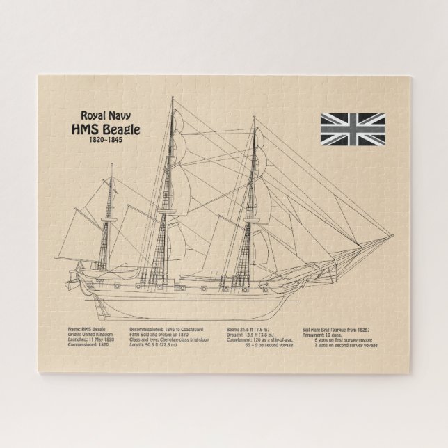 HMS Beagle Tall Ship Blueprint SD Puzzle (Horizontal)