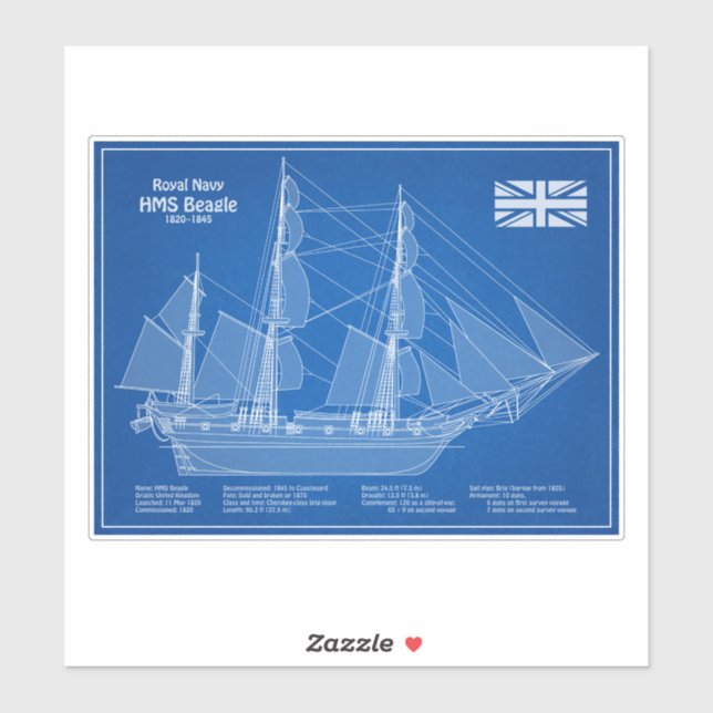 HMS Beagle Tall Ship - Schiffskopfdruck ABD Aufkleber (Blatt)