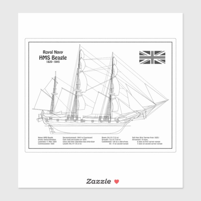 HMS Beagle Tall Ship - Schiffskopfdruck BD Aufkleber (Blatt)