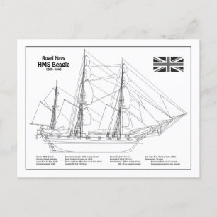 HMS Beagle Tall Ship - Schiffskopfdruck BD Postkarte