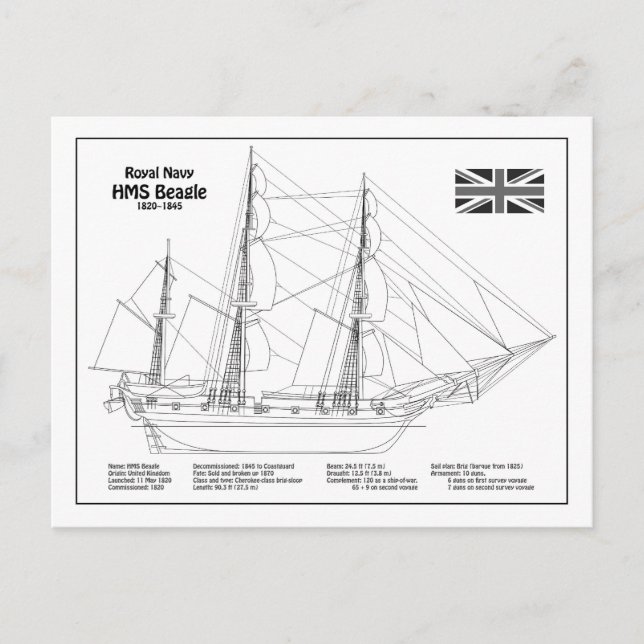HMS Beagle Tall Ship - Schiffskopfdruck BD Postkarte (Vorderseite)