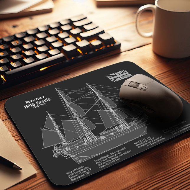 HMS Beagle Tall Ship - Schiffskopfdruck PBD Mousepad (Von Creator hochgeladen)