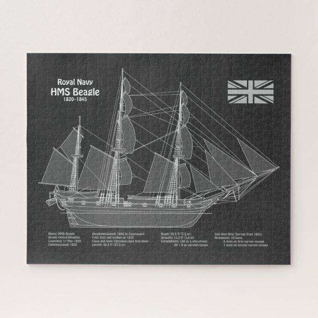 HMS Beagle Tall Ship - Schiffskopfdruck PBD Puzzle (Horizontal)