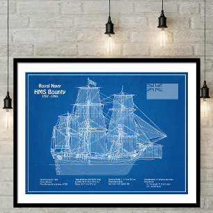 HMS Bounty - Pläne für den Schiffsbau ABD Poster