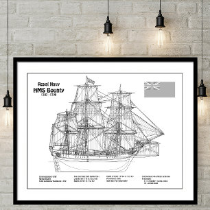 HMS Bounty - Pläne für den Schiffsbau - BD Poster