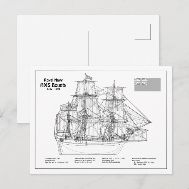 HMS Bounty - Pläne für den Schiffsbau - BD Postkarte (Vorne/Hinten)