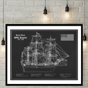 HMS Bounty - Pläne für den Schiffsbau - PD Poster