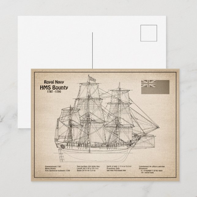 HMS Bounty - Pläne für ein Schiffskonzept SD Postkarte (Vorne/Hinten)