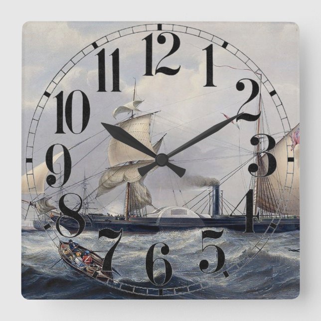 HMS Cyclops Frigate 1839 Quadratische Wanduhr (Vorderseite)