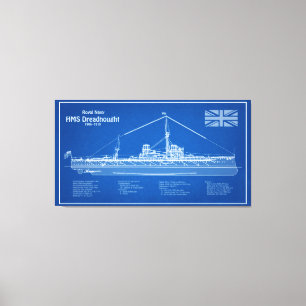 HMS Dreadnought - Ship Blueprint ABD Leinwanddruck