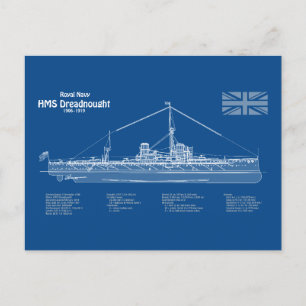 HMS Dreadnought - Ship Blueprint ABD Postkarte