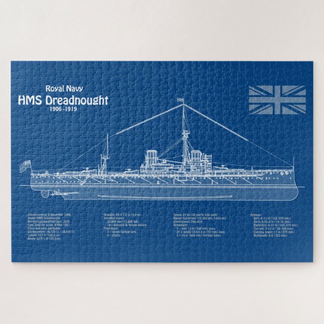 HMS Dreadnought - Ship Blueprint ABD Puzzle (Horizontal)