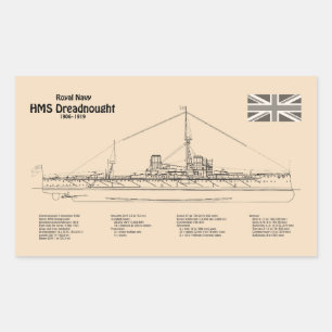 HMS Dreadnought - Ship Blueprint SD Rechteckiger Aufkleber