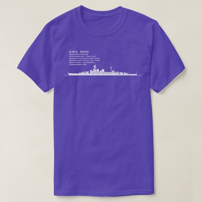 HMS Hood British Battleship Silhouette Infographie T-Shirt (Design vorne)