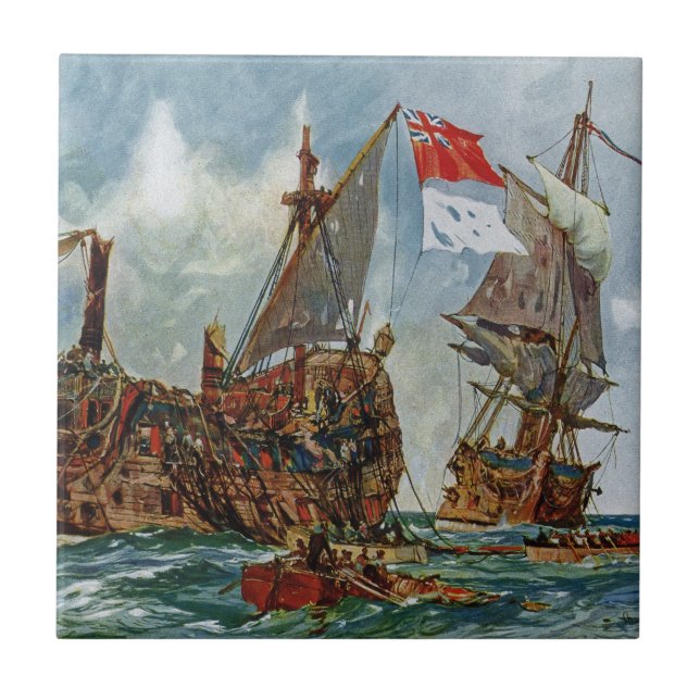 HMS Nottingham und Mars 1703 Fliese (Vorderseite)