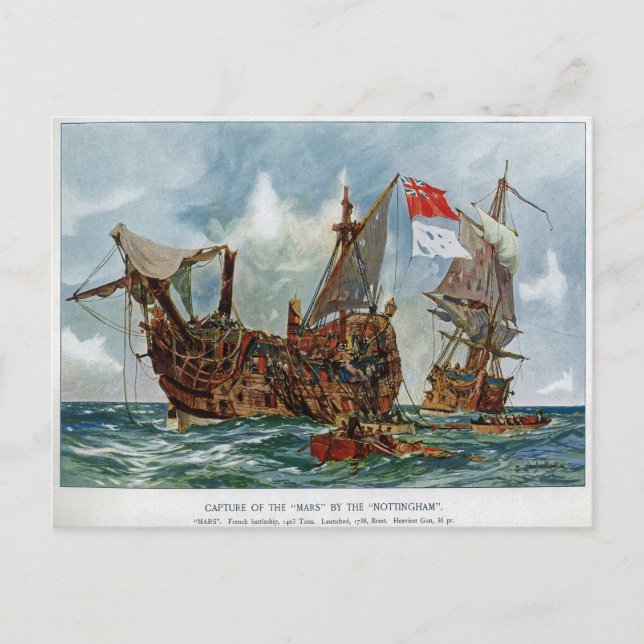 HMS Nottingham und Mars 1703 Postkarte (Vorderseite)
