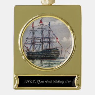 HMS Queen Battleship 1839 Banner-Ornament Gold