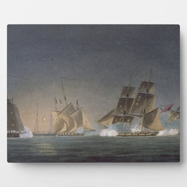 HMS Rinaldo engagiert vier französische Privateers Fotoplatte (Vorderseite)