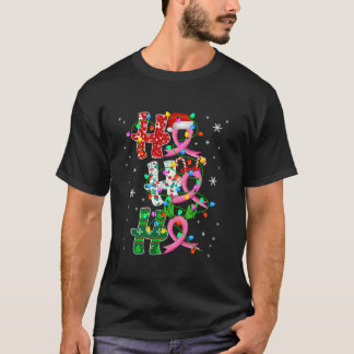 Ho3 Candy Santa Reindeer Pink Ribbon Breast Cancer T-Shirt