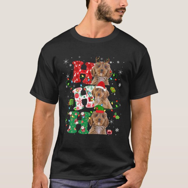 Ho3 Christmas Lights Santa Elf Reindeer Cockapoo T-Shirt (Vorderseite)