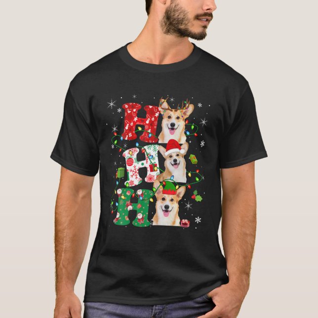 Ho3 Weihnachtsbeleuchtung Santa Elf Reindeer Corgi T-Shirt (Vorderseite)