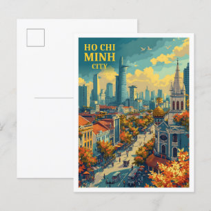 Ho Chi Minh City Vietnam Vintage Kunstillustration Postkarte