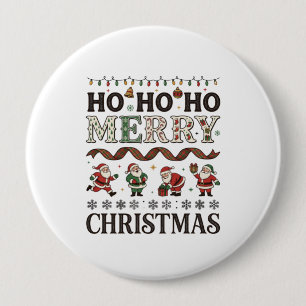 Ho Frohe Weihnachten Santas Kariertes Band Button