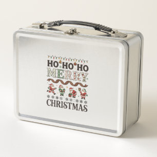 Ho Frohe Weihnachten Santas Kariertes Band Metall Brotdose