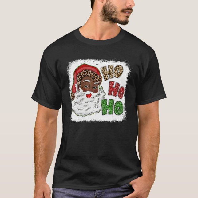 Ho Ho Afrikanischer Amerikaner Santa Black Frohe W T-Shirt (Vorderseite)